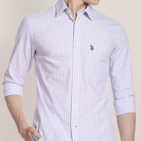 Men's L/S Checked Lilac Shirt