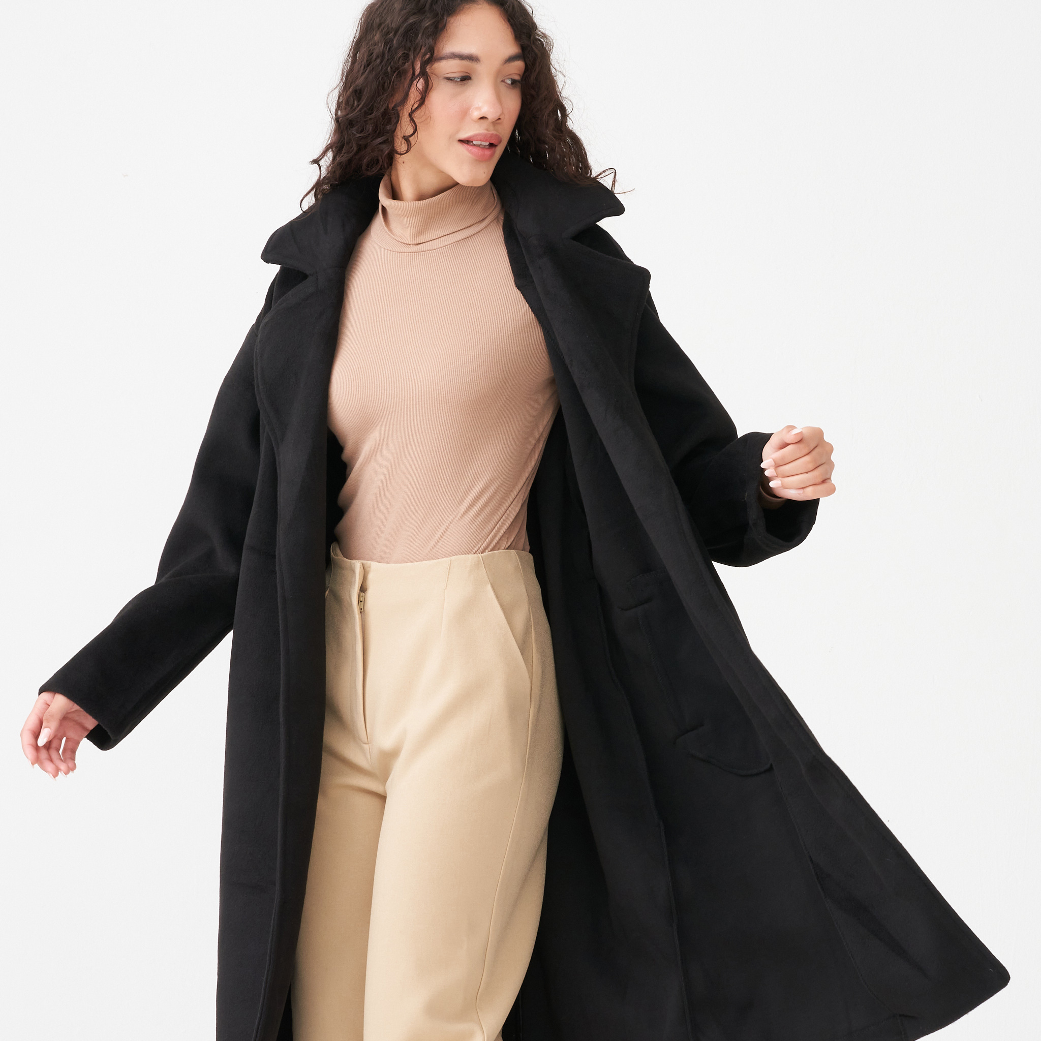 39% off on Amisu Ladies Black Wrap Melton Coat | OneDayOnly