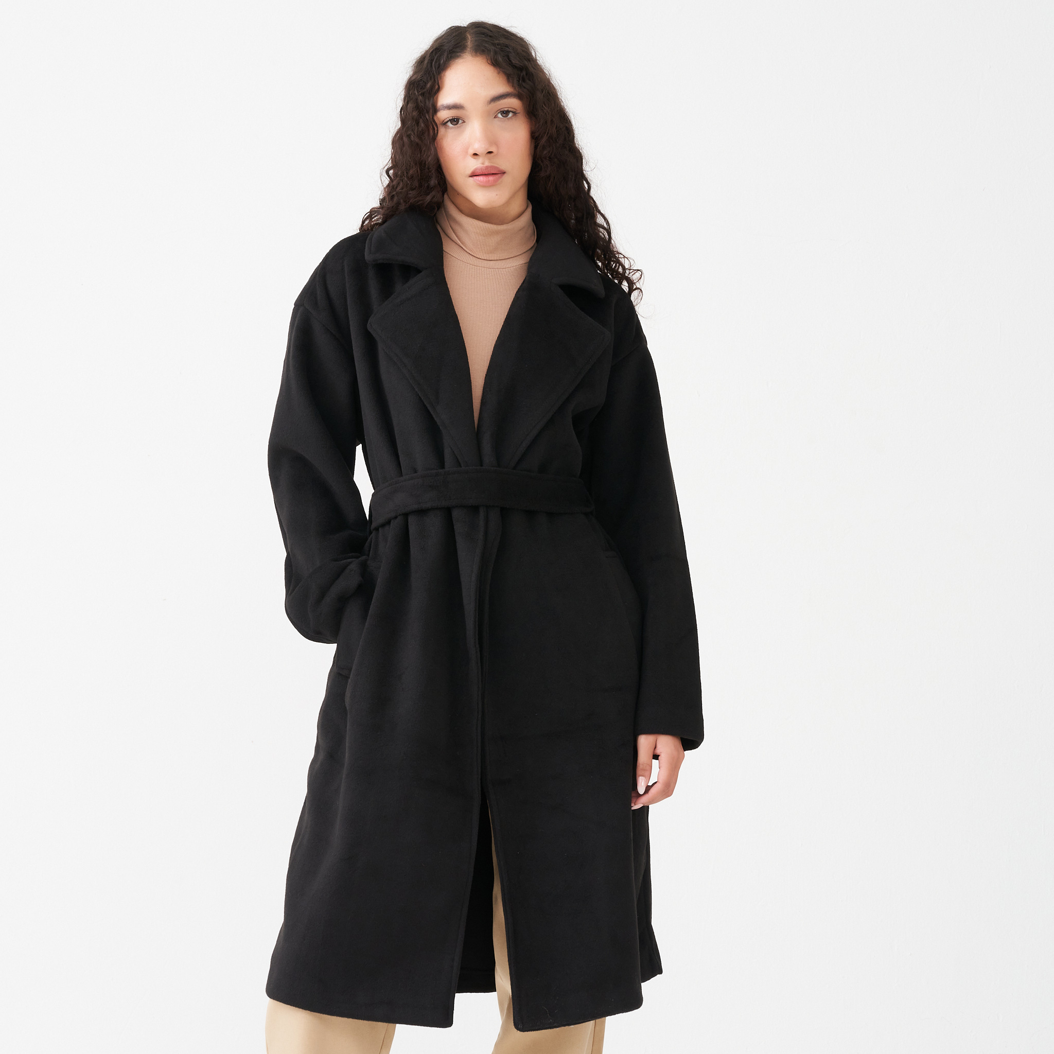 77% off on Amisu Ladies Black Wrap Melton Coat | OneDayOnly
