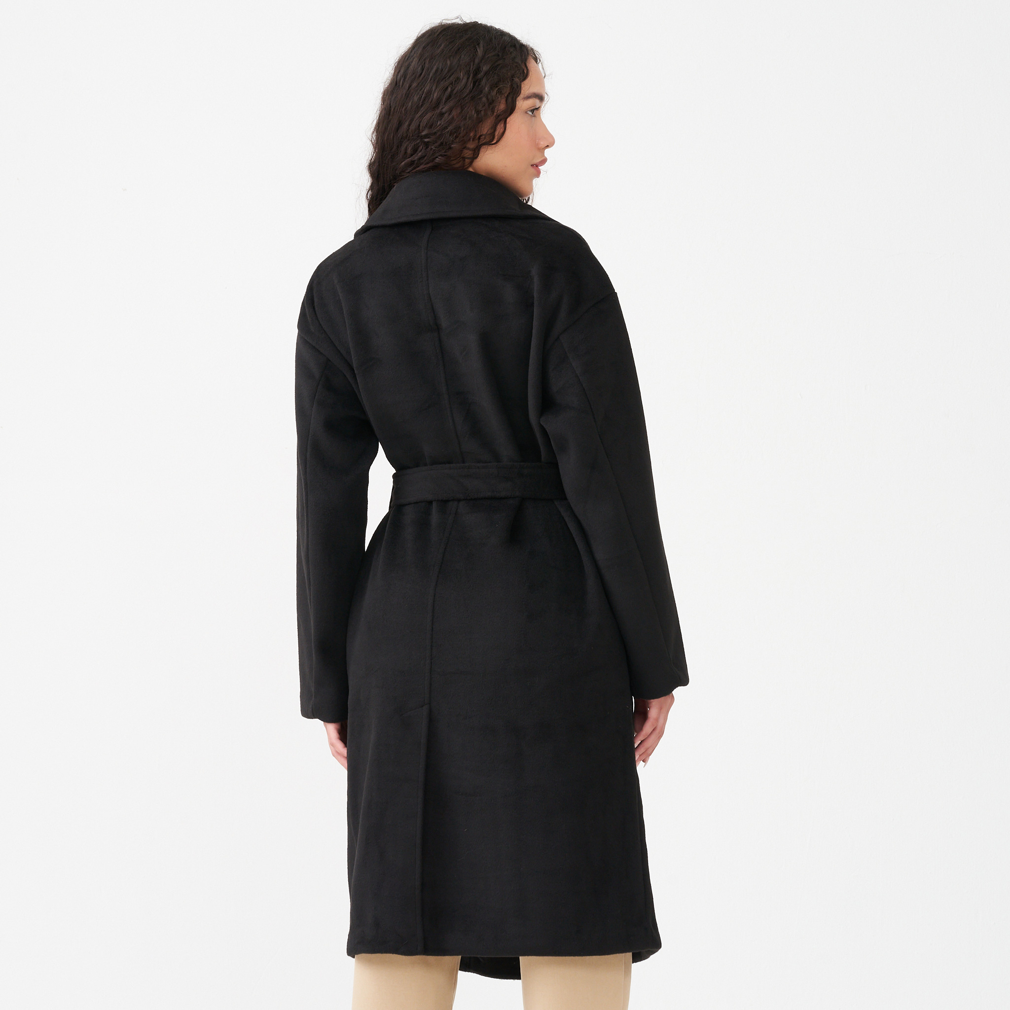 77% off on Amisu Ladies Black Wrap Melton Coat | OneDayOnly