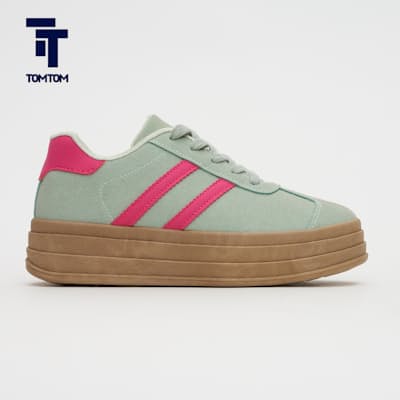 Ladies Green/Pink Classic Striped Sneakers