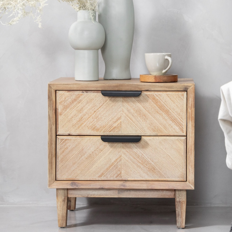 Acacia Wood 2-Drawer Bedside Table