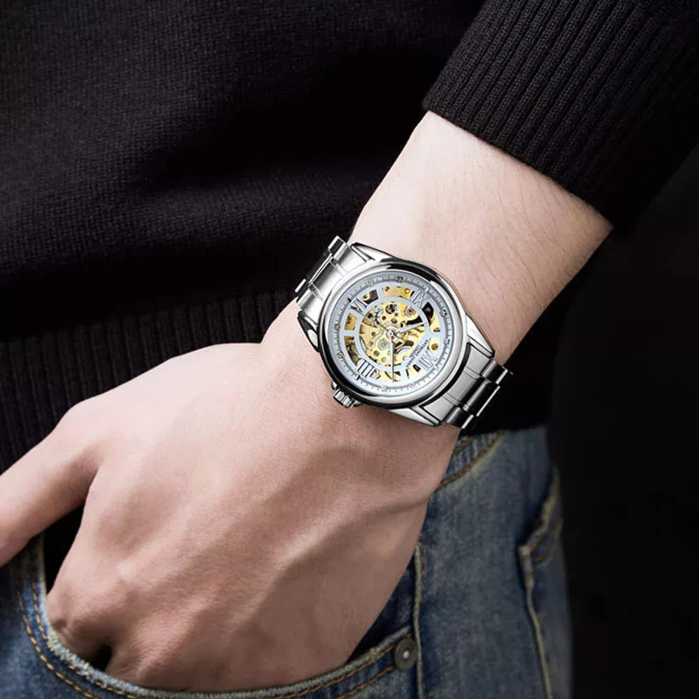 74% off on Men's Silver & White Auto Watch | OneDayOnly