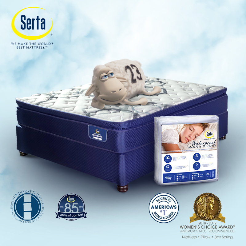 Sertapedic Hayley Pillow Top Mattress or Bed Set with a Waterproof Mattress Protector