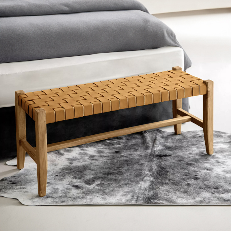 Teakwood and Leather Bench