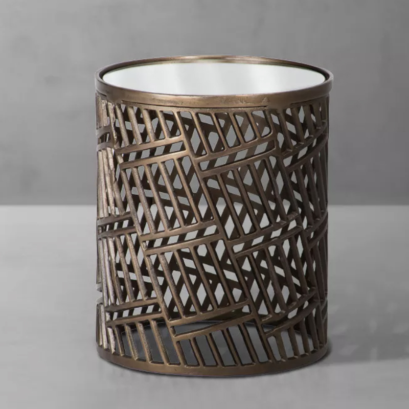 Rustic Aluminium Side Table with Mirrored Top