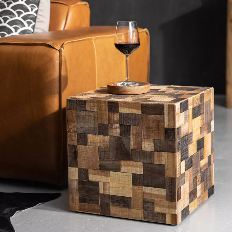 Handmade Indonesian Teak Mosaic Stool