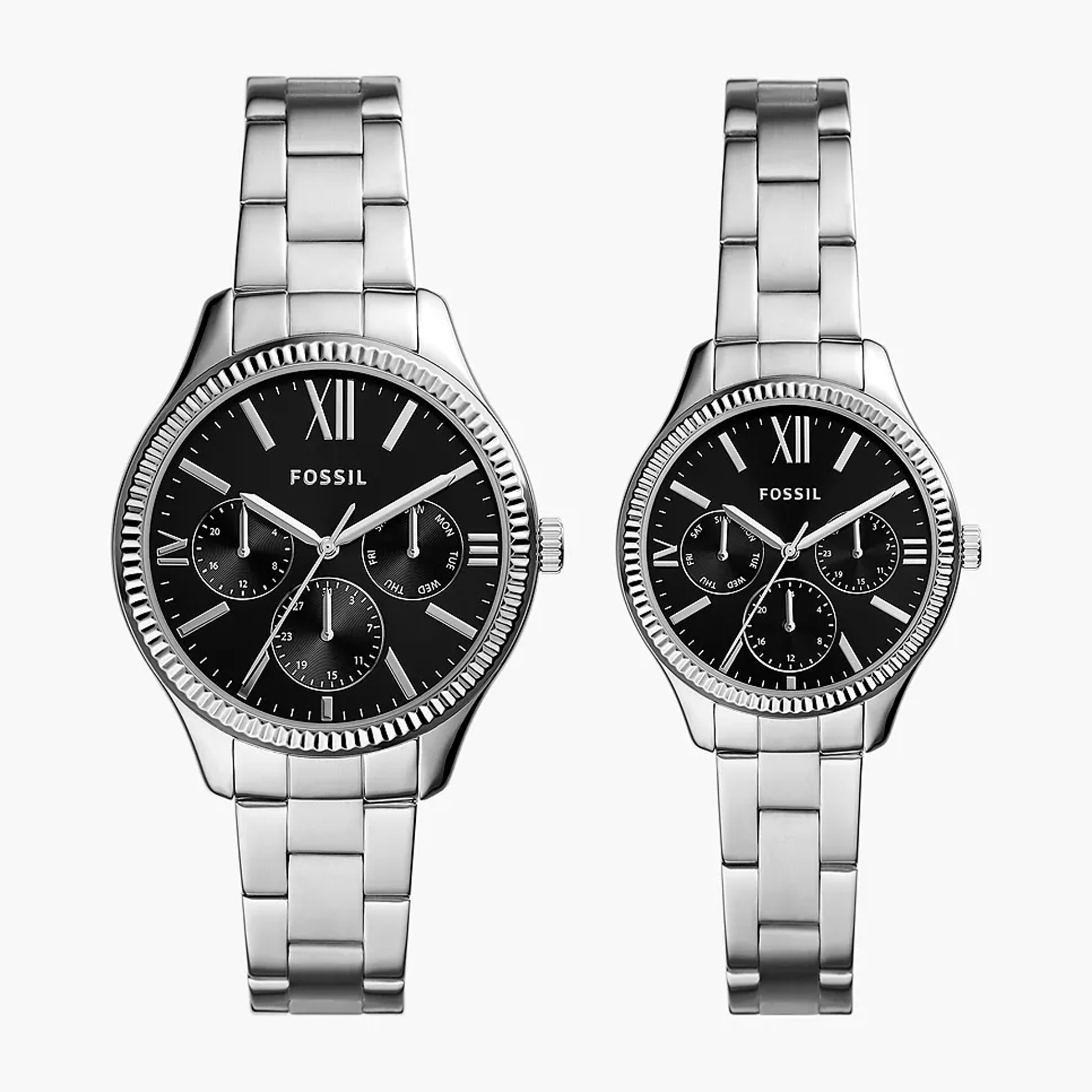 His and Hers Multifunction Stainless Steel Watch Set