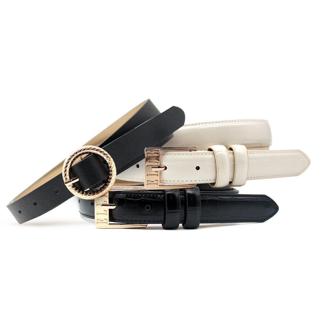 3-Pack Gold Buckle Leather Belt 0.9