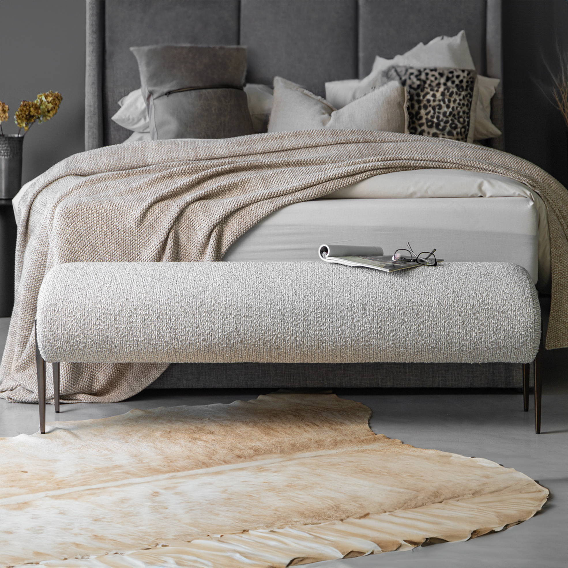 Textured Polyester Bouclé Bench