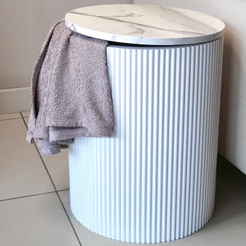 Fluted Marble Storage Side Table