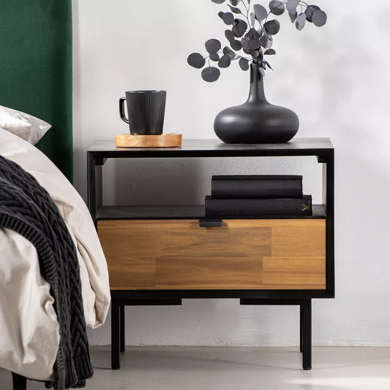 Contemporary Acacia Wood Bedside Table