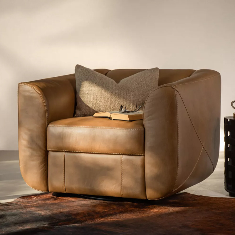 Full-Grain Leather Swivel Armchair