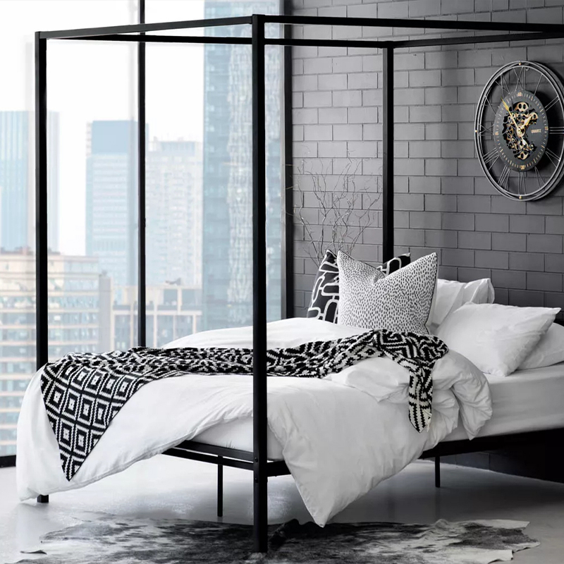 4-Poster Matte Black Bed Base