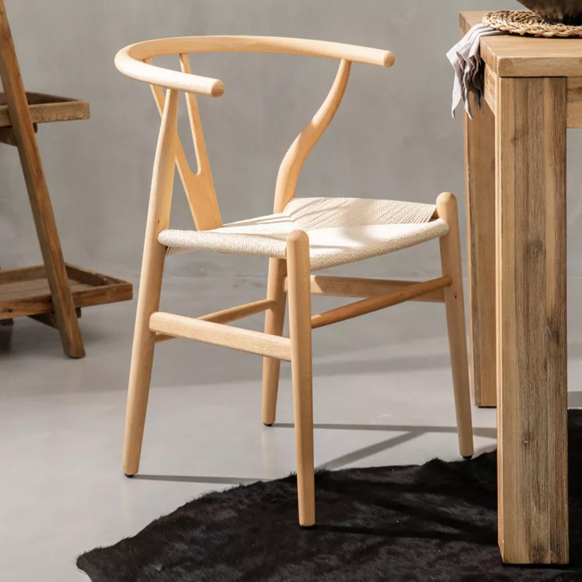 Beech Wood and Rattan Chair