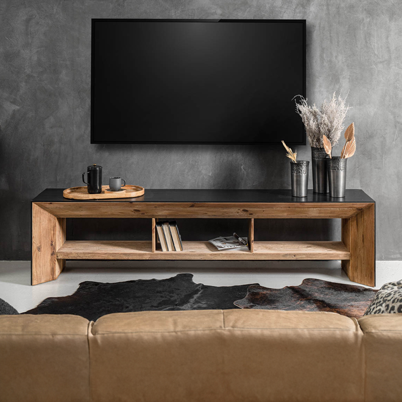 Natural and Black TV Stand