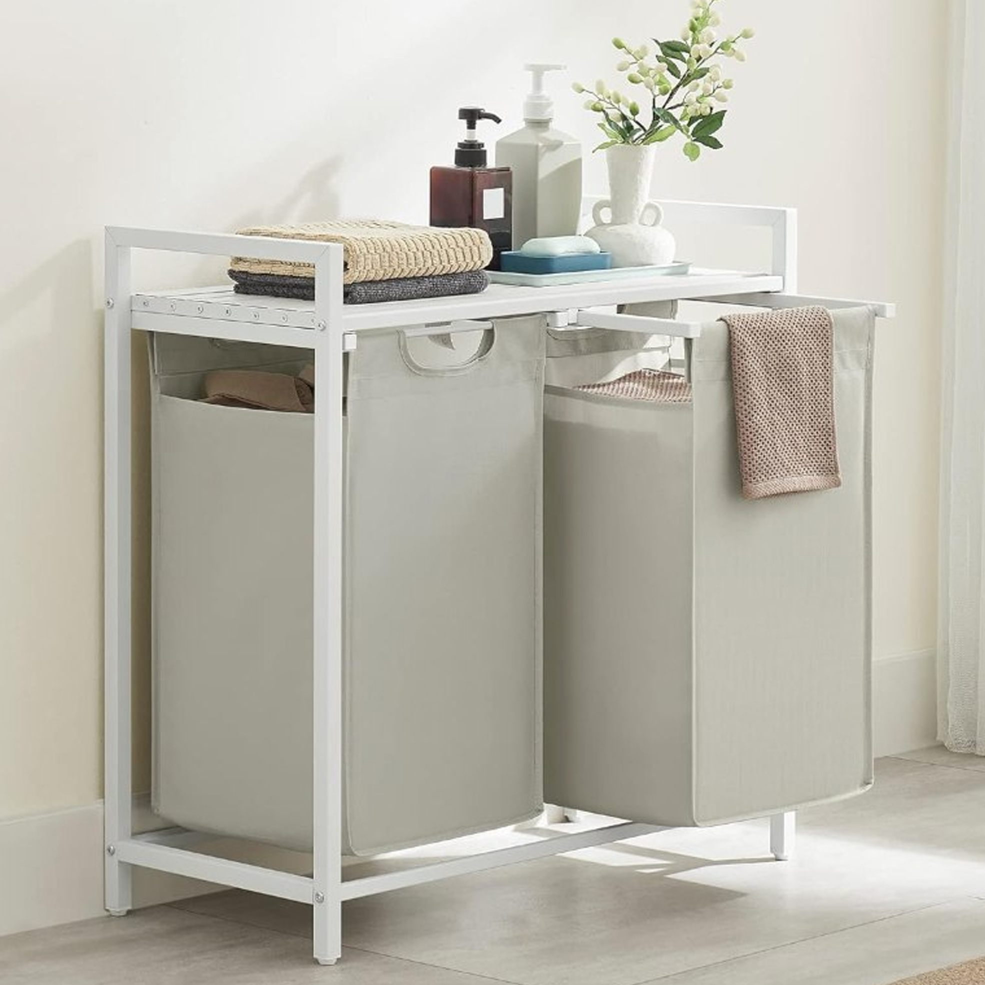 Austin White Laundry Basket with Two Removable Bags