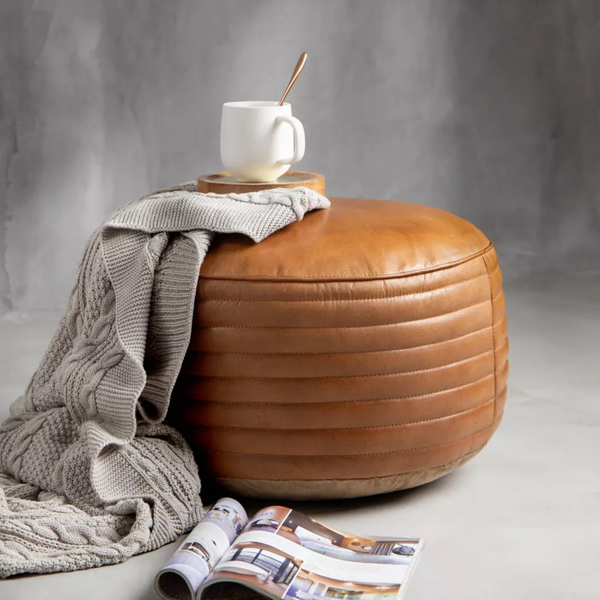 Round Leather Ottoman