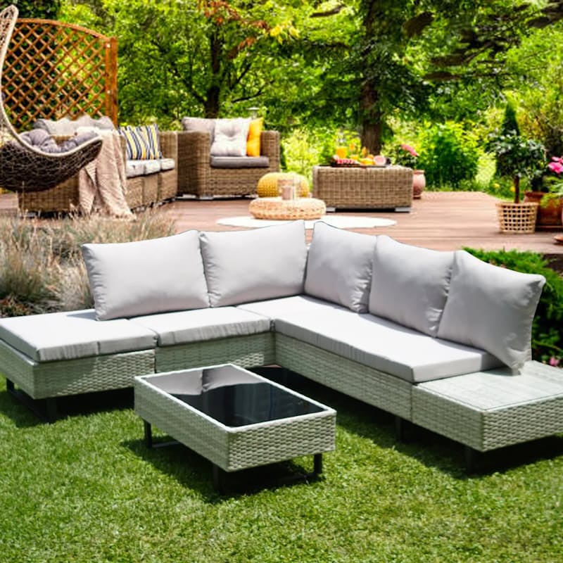 Lille Small Grey Rattan Corner Sofa Rattan Park Modern Range Lille