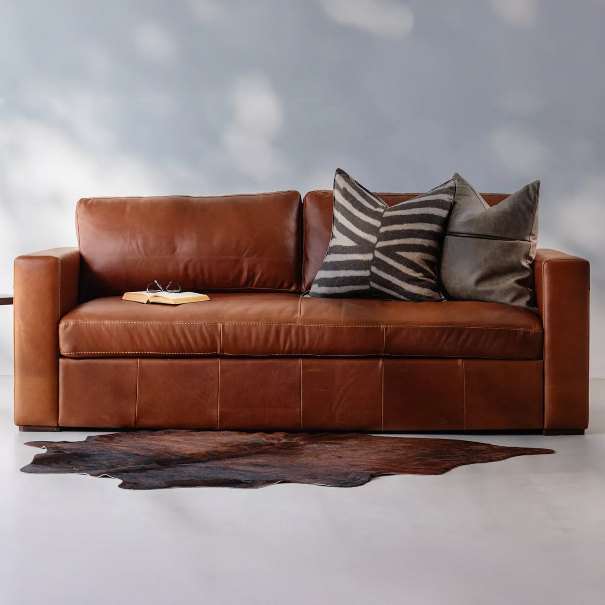 Burnt Tan Leather 3-Seater Couch