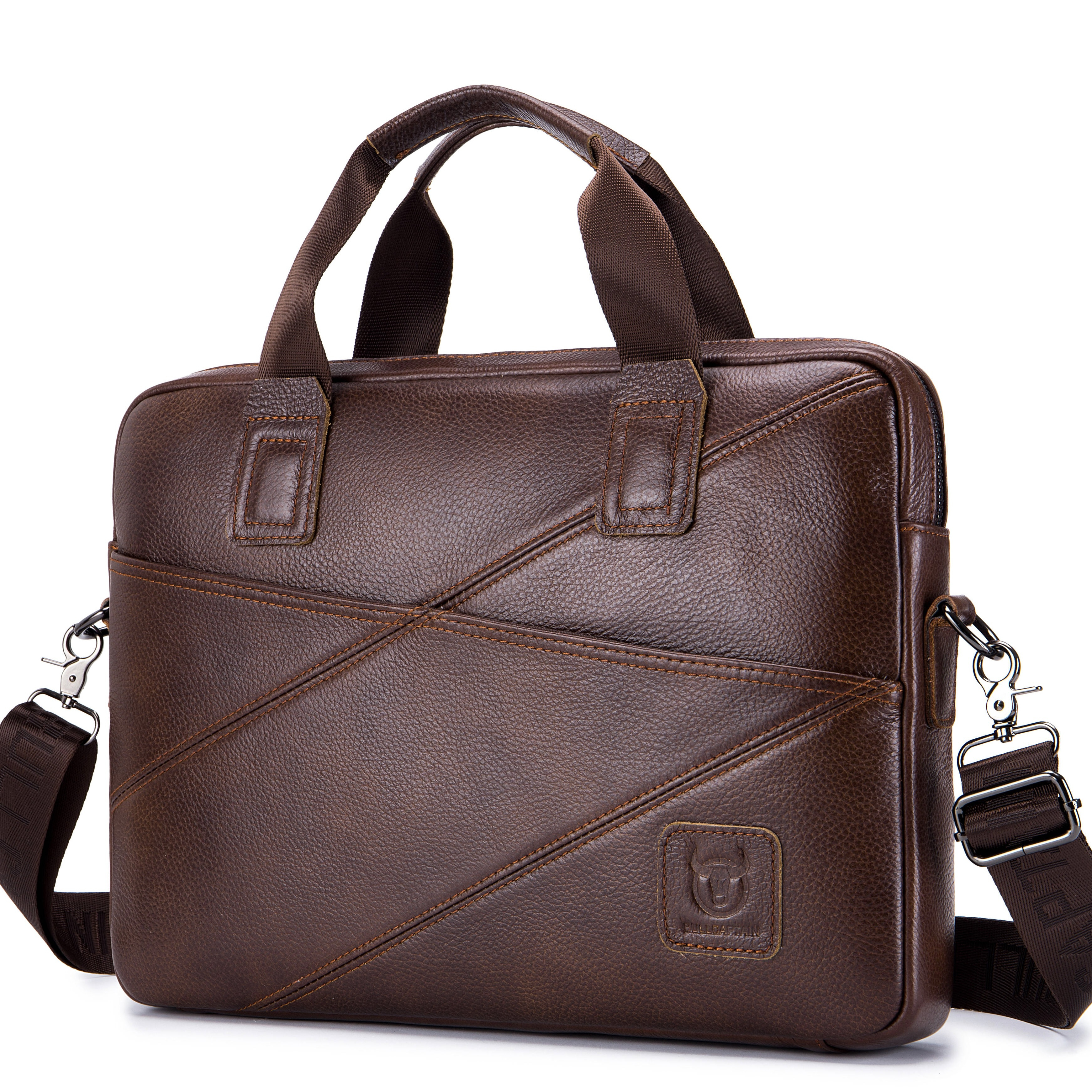 Genuine Leather Ribbed Laptop Bag & Sling