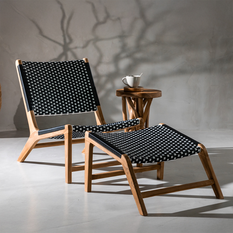 Teakwood Rattan Lounger