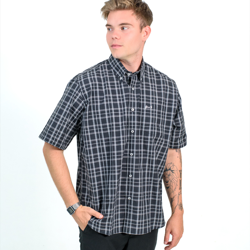 Men's Short Sleeve Checked Button-Up Shirt