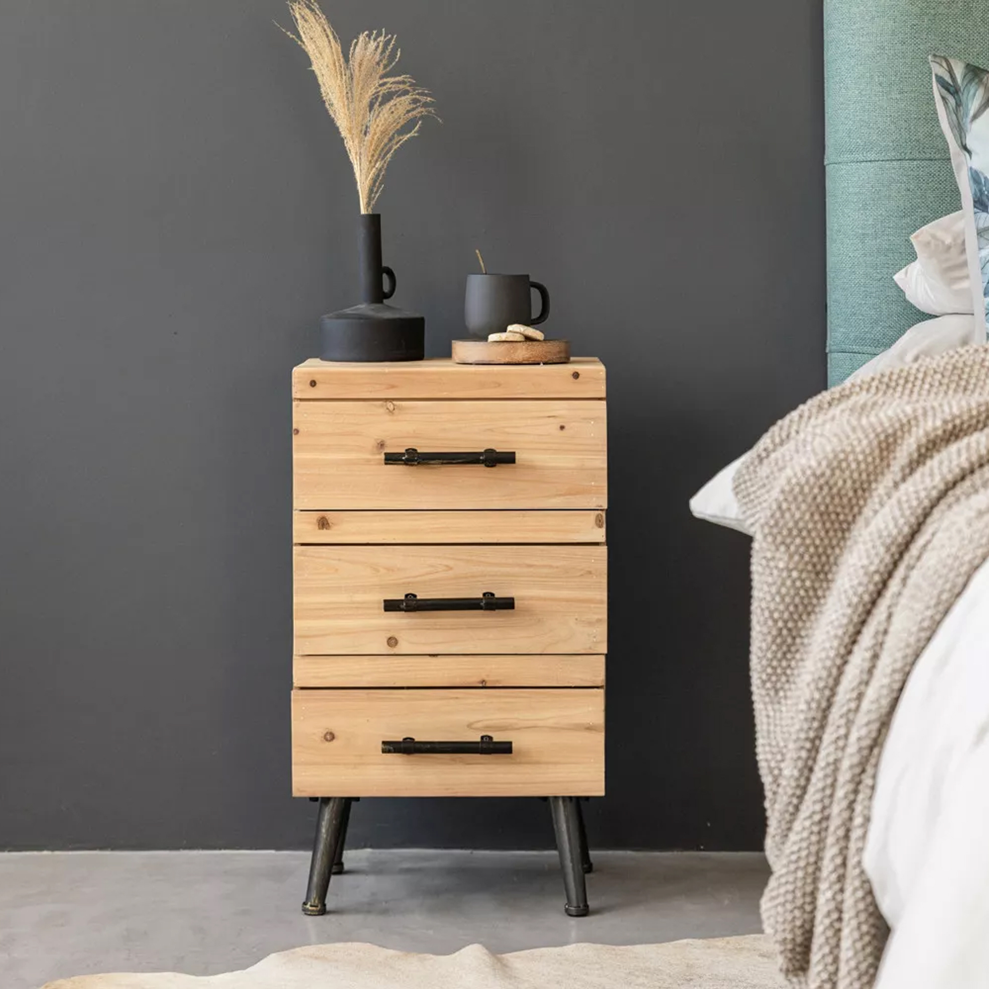 3-Drawer Fir Wood Pedestal