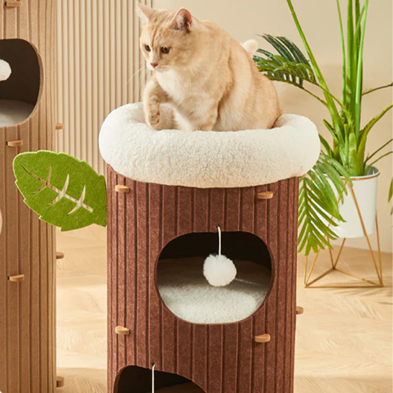 Modern Cat Tree Condo with Scratching Bucket