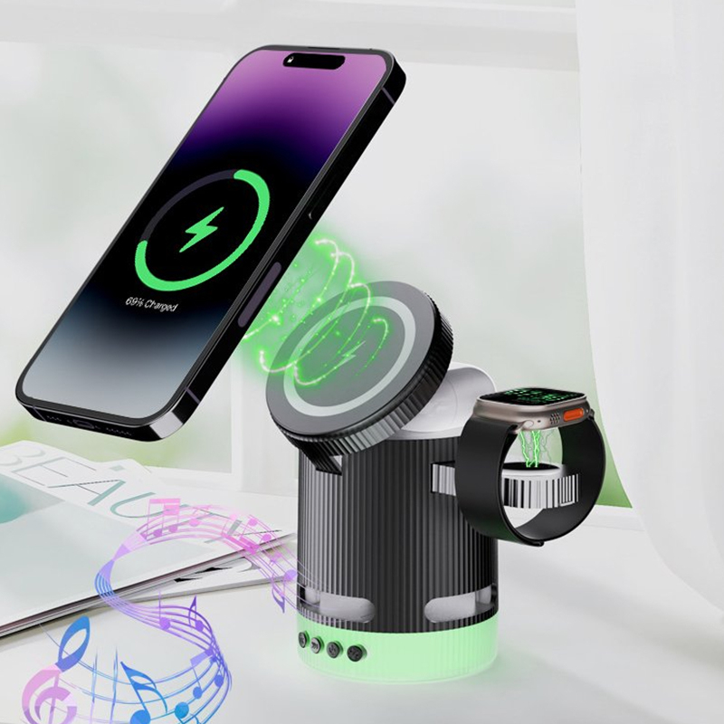 15W Magnetic 4-in-1 Wireless Charger with Bluetooth Speaker