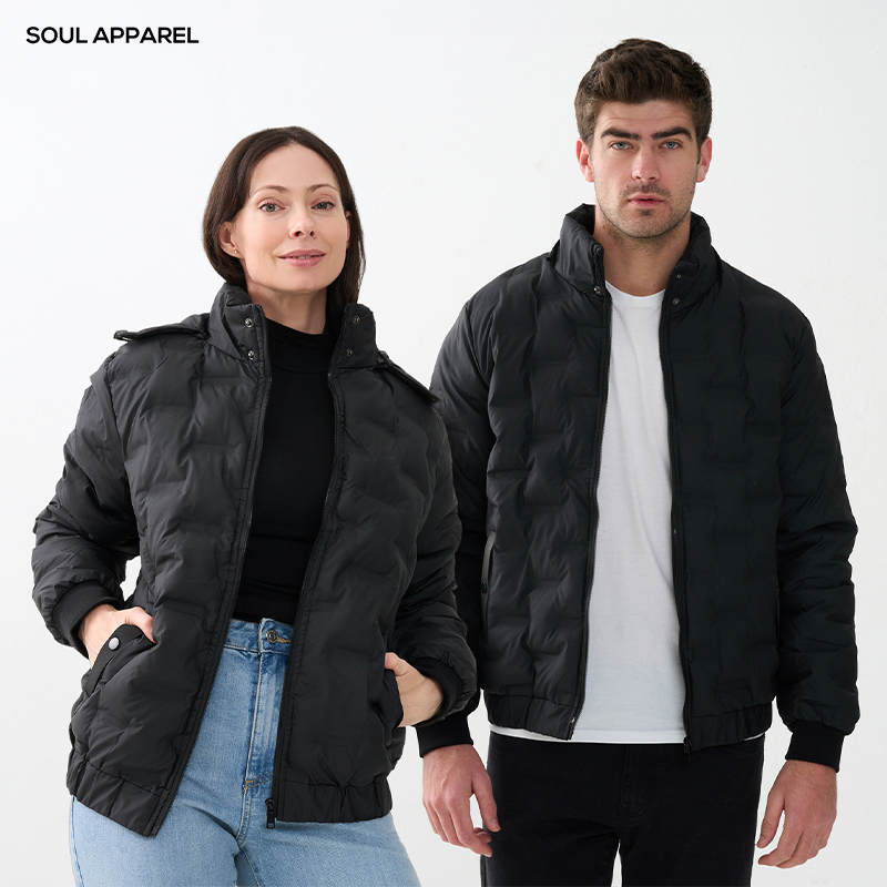 Unisex Waterproof Quilted Windbreaker Jacket with Detachable Hood