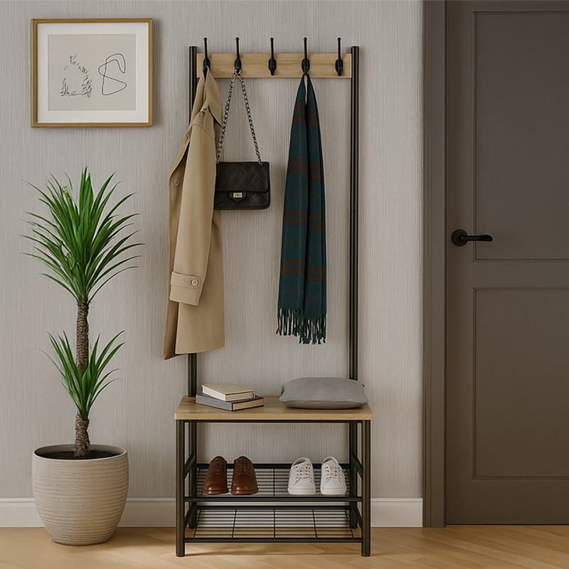 3-In-1 Parma Coat Rack and Shoe Bench Entryway Storage Organiser