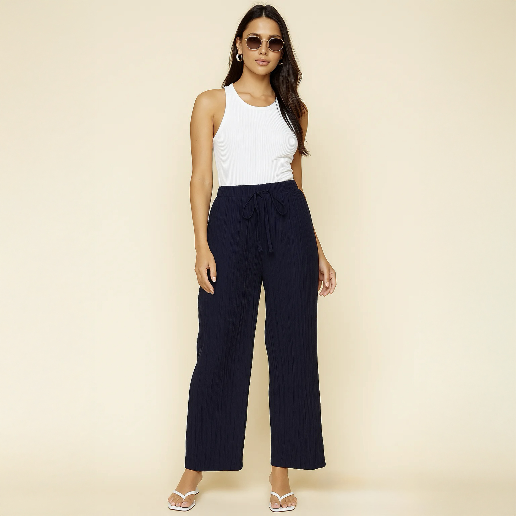 Ladies Drawstring Wide Leg Pants