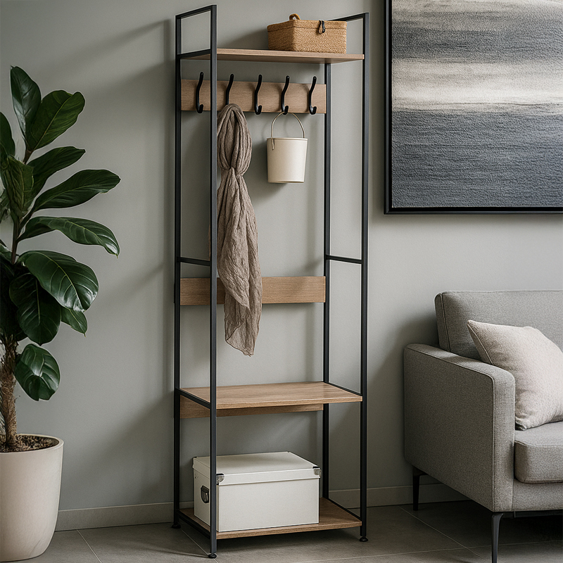 Minsk Open Wardrobe with Coat Hooks and 3 Shelves