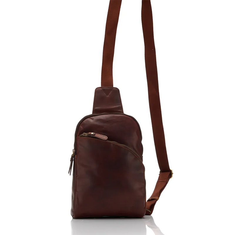 Unisex Genuine Leather Brown Trifecta Crossbody Bag