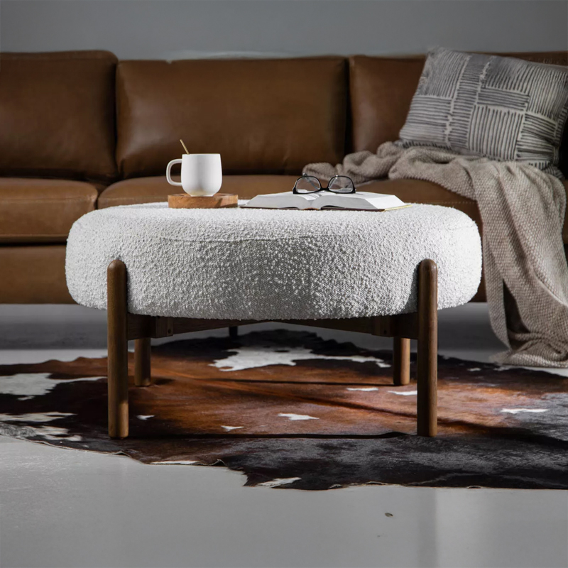 Textured Boucle Round Ottoman
