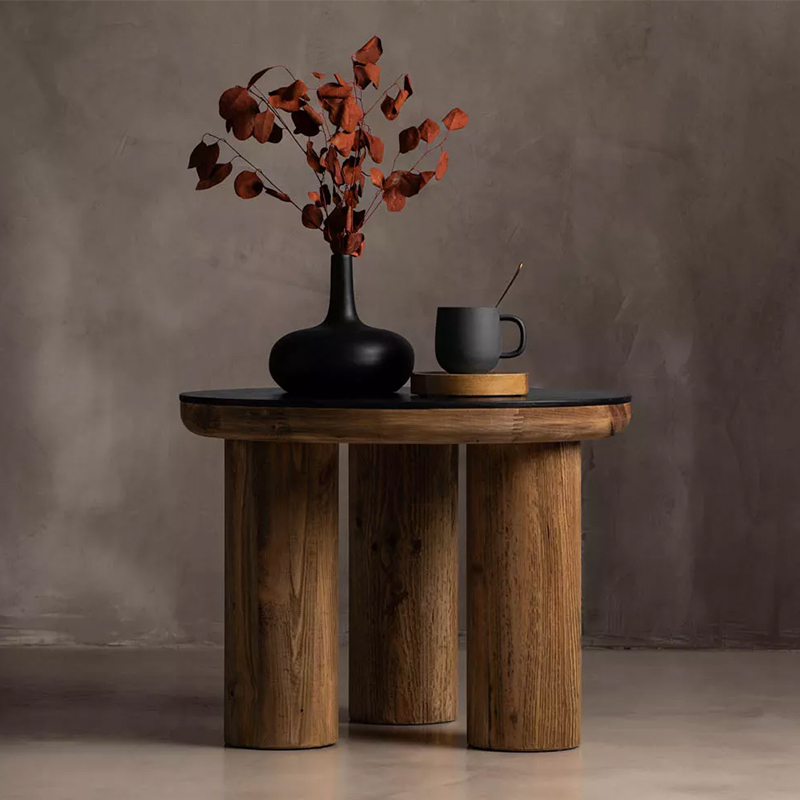 Round Natural and Black Side Table
