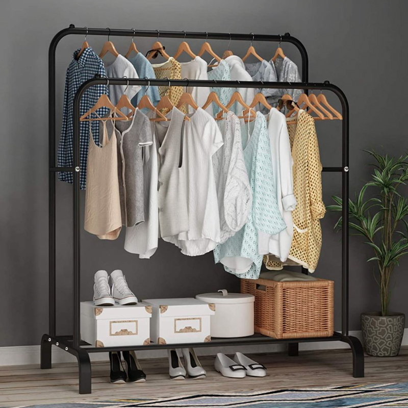 Double-Pole Clothing Rack with Shelf