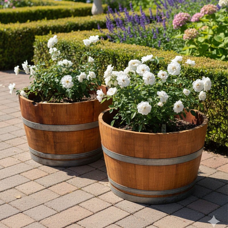 2x French Oak Wine Barrel Planters