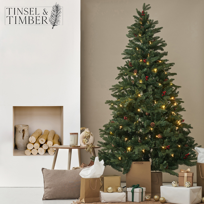 Greenwood Pine Needle Christmas Tree with Red Cherries