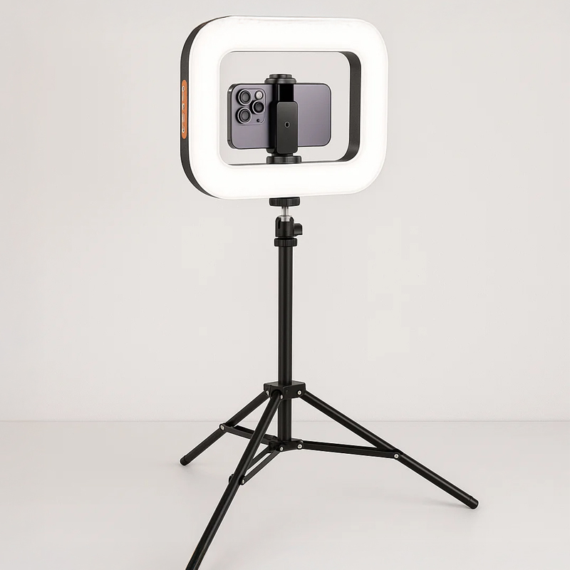 Handheld Rechargeable LED Ring Light and Video Stabiliser with Tripod