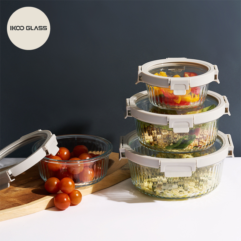 8-Piece Round Ribbed Glass Storage Containers