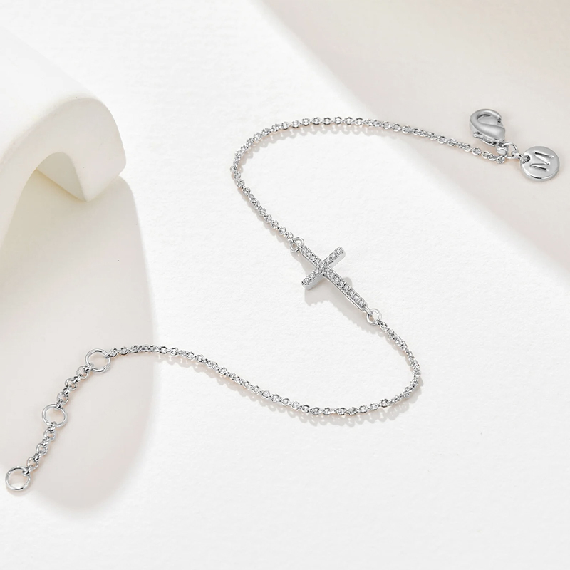 Fine Cross Bracelet with Cubic Zirconia Gemstones