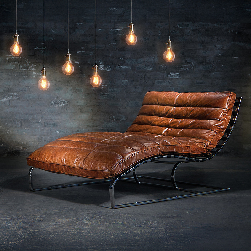 Vintage Full Grain Leather Chaise