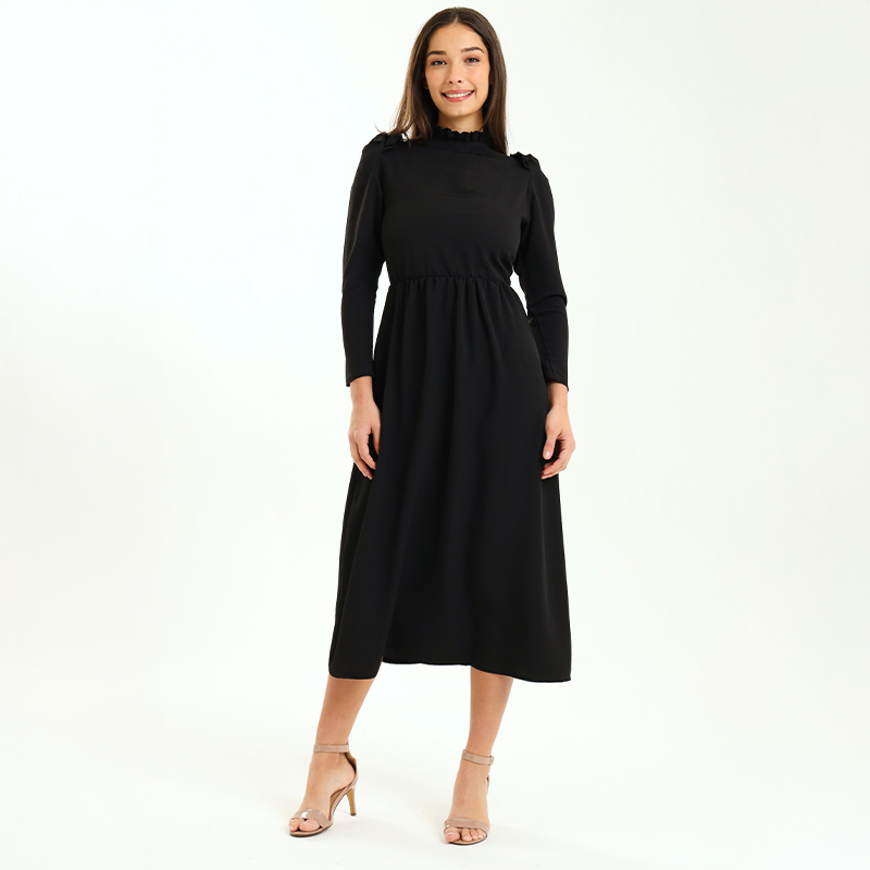 Ladies Alina Long Sleeve Frill Neck Midaxi Dress