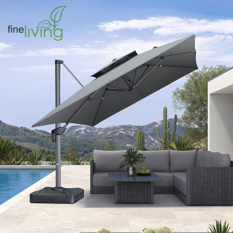 3m Tahiti Roma 360-Degree Rotatable Outdoor Cantilever Umbrella with Base