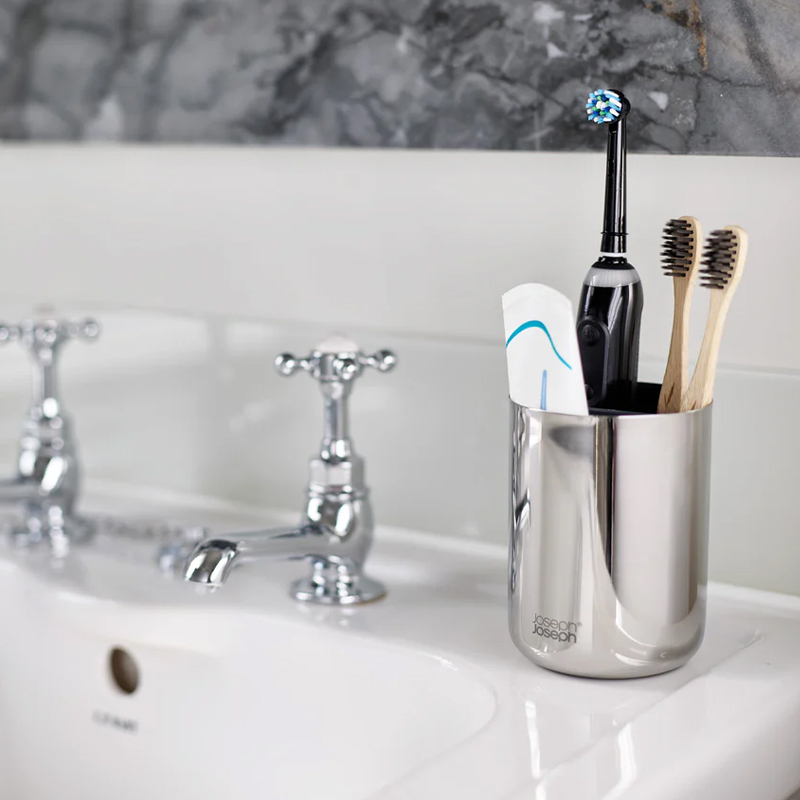EasyStore™ Luxe Stainless-Steel Toothbrush Caddy