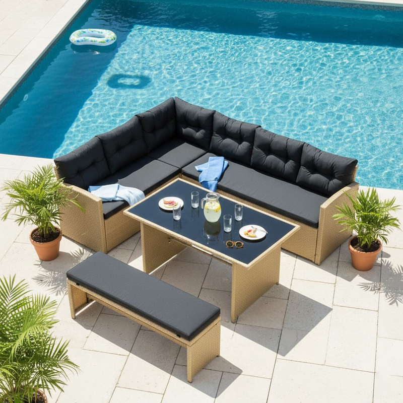 Wicker Patio Corner Lounge Set