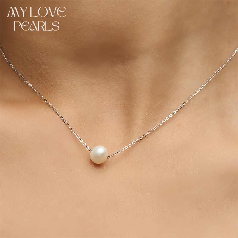 Sterling Silver Floating Fresh Water Pearl Necklace
