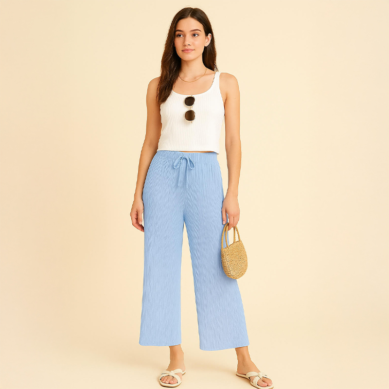 Ladies Drawstring Wide Leg Pants